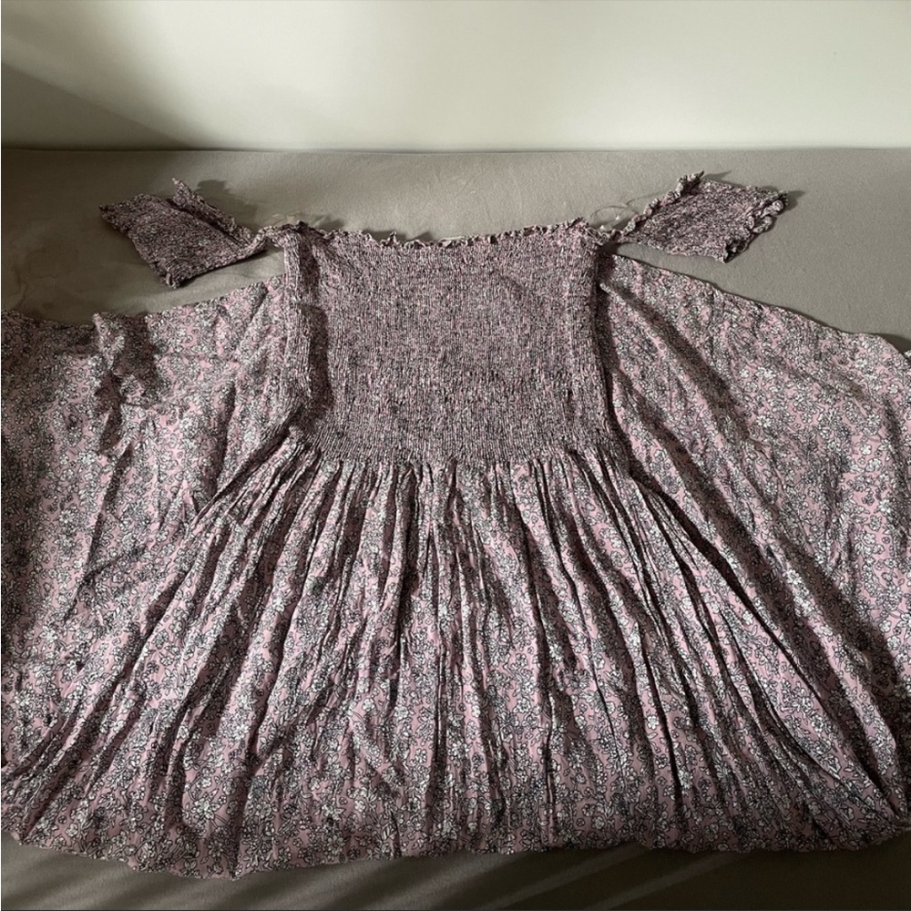 PURPLE/PINK FLORAL OFF THE SHOULDER MIDI FLOWY DRESS